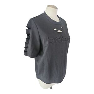 Bebe Sport Distressed Black Short Sleeve Sweatshirt Top Size Large